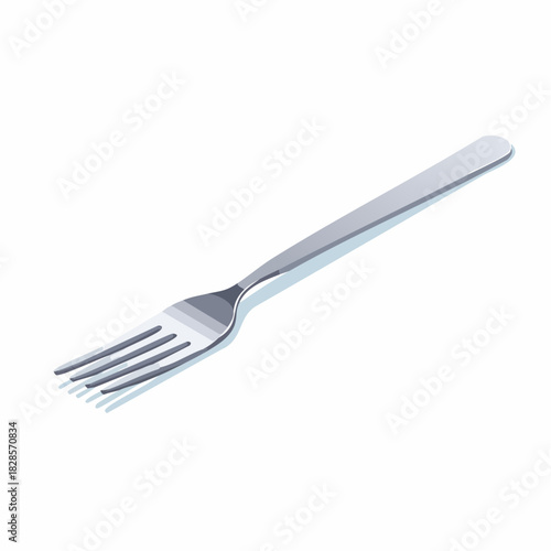 Isometric illustration of metal fork with four prongs