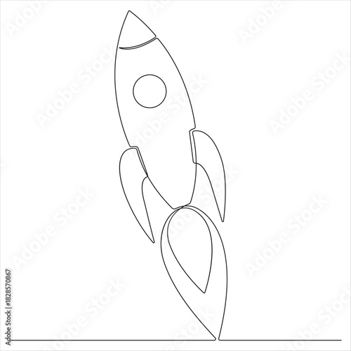 One continuous line drawing of rocket take off rocket space ship launch line art vector