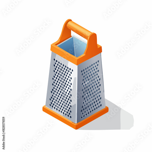 Isometric illustration of cheese grater with yellow base