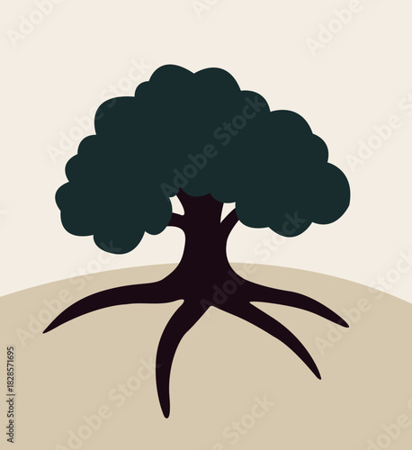 Tree Silhouette SVG | Four-Roots Tree Clipart | Nature Cut File for Cricut & Laser Engraving | Minimalist Botanical SVG Design
