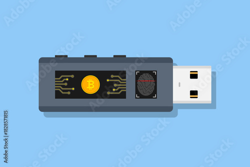 Secure bitcoin wallet concept stick with fingerprint vector