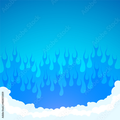Fire flame blue tribal and cloud smoke flat background vector
