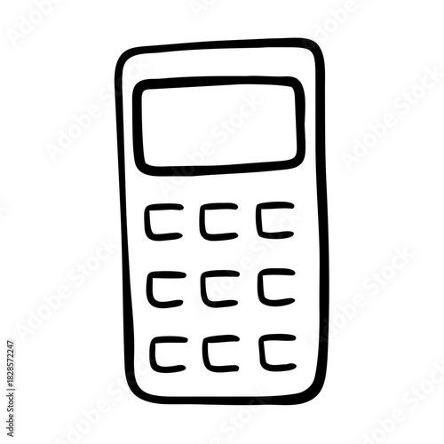 Calculator icon in childlike line drawing with basic arithmetic symbol for mathematical calculations. Simple calculator icon is great for financial tasks.