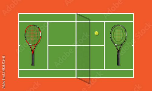 Top view of large tennis court layout