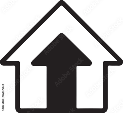 Vector house outline icon featuring an upward pointing arrow symbolizing home page navigation or data transfer