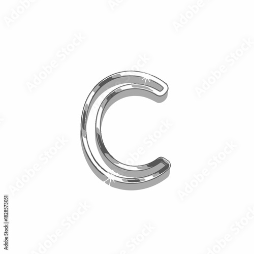 Shiny silver letter C on a white background.