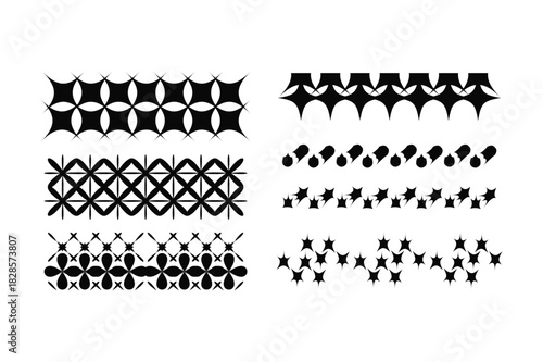 Geometric black decorative border and pattern set in abstract style.