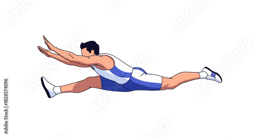 A gymnast in midair performing a split jump