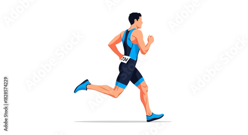 A runner with number 734 in a blue and black uniform
