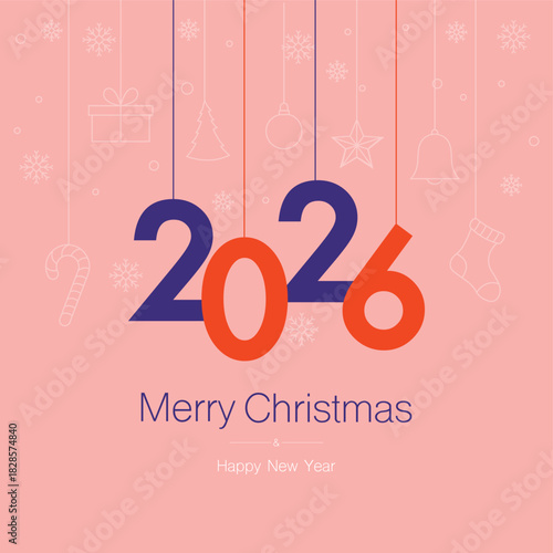 Merry Christmas And Happy New Year Card Vector Design.