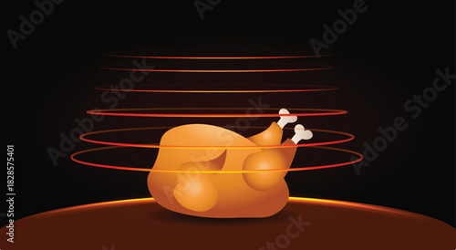 Realistic Oven Illustration Showing Roasted Chicken with Heat Waves and Warm Lighting