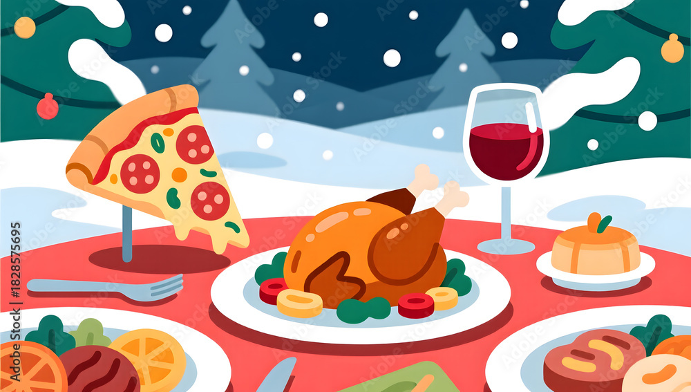 Naklejka premium Winter Western Christmas Food Feast Display