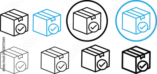 shipping box with a checkmark indicating completion. Delivery confirmation icon. indicating a received or delivered package. Perfect for shipping, logistics, order tracking,
