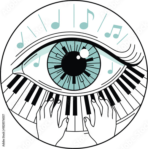 Visionary artist creates musical melodies with piano keys incorporated into an eye symbol design