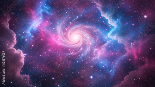 Fantasy Cosmic Sky and Dreamy Nebula Clouds Glittering Stars and Magical Purple Pink Space Background Loop