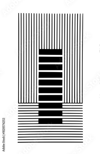 Striking black and white line composition with bold geometric shapes creates a modern and visually arresting abstract design with a minimalist aesthetic