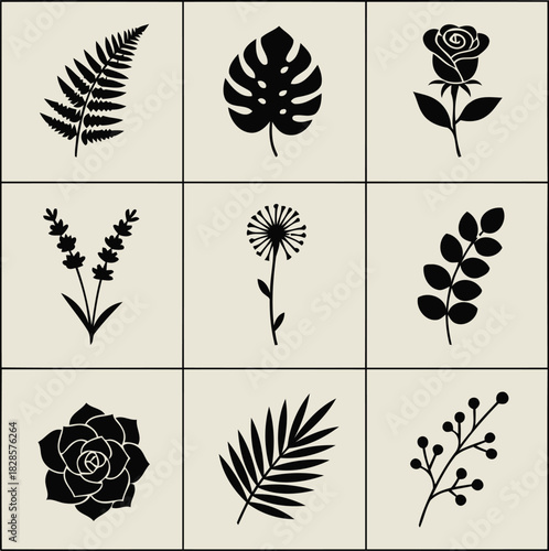 Botanical beauty in black silhouette designs a delightful floral compilation for creative projects