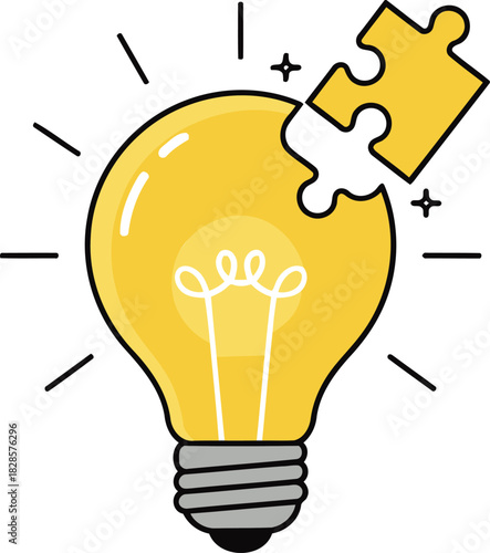 Idea generation lightbulb with a jigsaw puzzle piece represents creative problem solving strategy