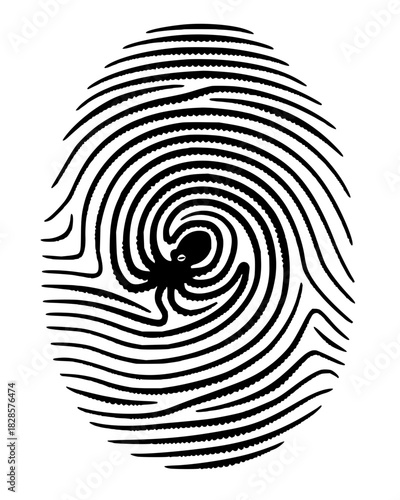 Unique octopus fingerprint art concept for identity design, security illustration, or ocean life awareness, showcasing marine biology and distinctive traits