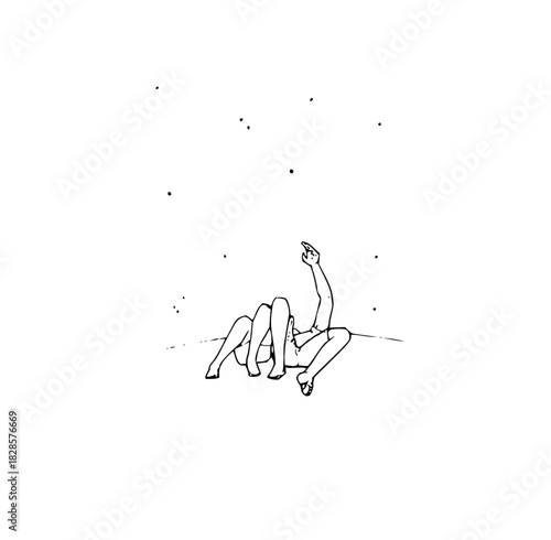 Dreamy illustration of friends stargazing evokes wonder, perfect for inspiring creativity and imagination in children's books or mindful art projects, vector