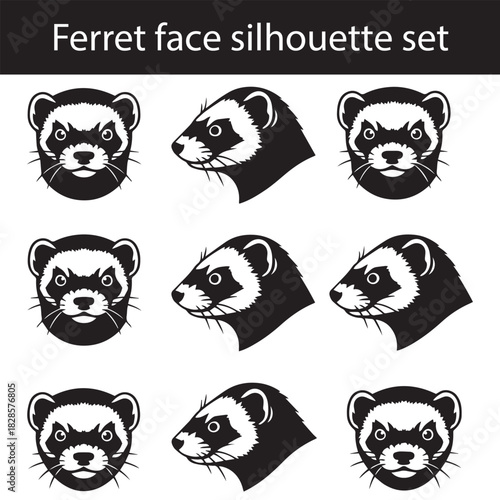 ferret face silhouette vector, ferret head black silhouette, ferret front face outline, ferret only face illustration, ferret minimal head design, ferret animal silhouette art, ferret mask shape 