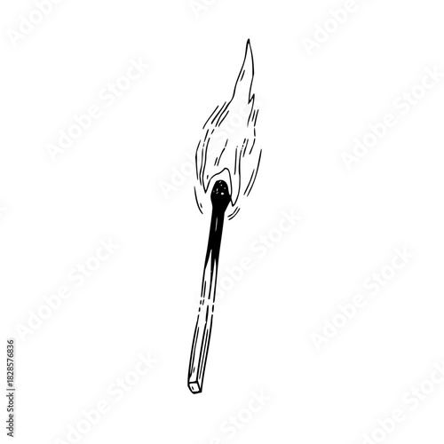 Ignited matchstick with flame, a symbol of inspiration, creativity, and passion, crafted in a hand-drawn style, perfect for adding a spark to your project