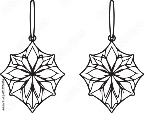 Diamond Earrings Hand-drawn Sketch Drawing Vector Illustration, Line Linear Symbol Engraving Coloring Book, Black and White Isolated