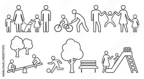 人　家族　休日　ピクトグラム　線画アイコンセット