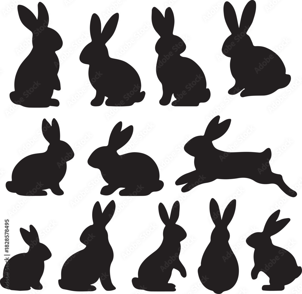 Obraz premium Full Set of Rabbit and Bunny Silhouettes - Easter and Nature Vector Icons