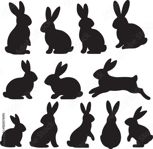 Full Set of Rabbit and Bunny Silhouettes - Easter and Nature Vector Icons