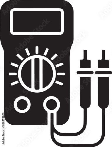 Vector multimeter icon depicting an electrical measuring device with probes and a dial for testing circuits