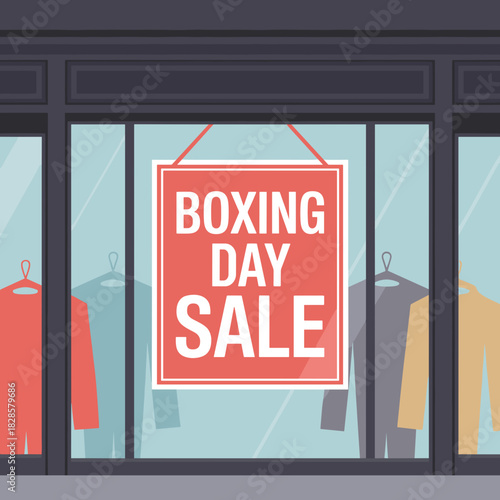 Store window with boxing day sign – Perfect for holiday retail promotions.