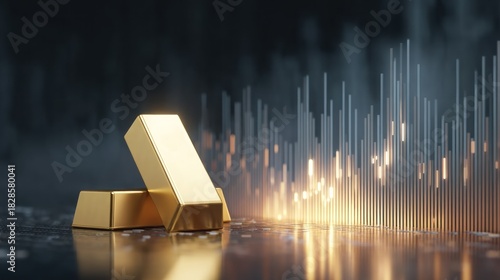 Gold bars with financial chart background