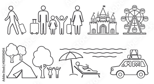人　家族　旅行　ピクトグラム　線画アイコンセット