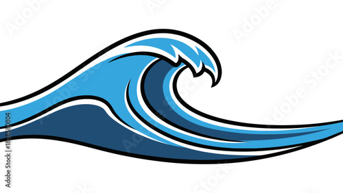 A stylized illustration of a cresting ocean wave, showing detailed blue gradients.