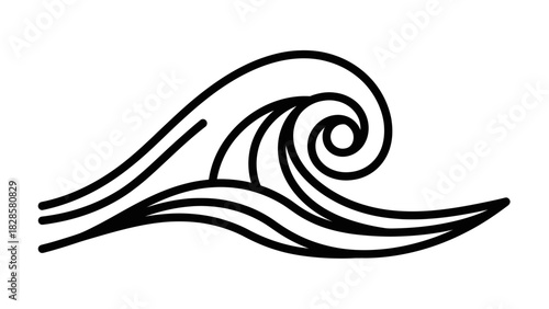 Stylized line drawing of a wave with a curled crest, depicted in a minimalist and elegant design.