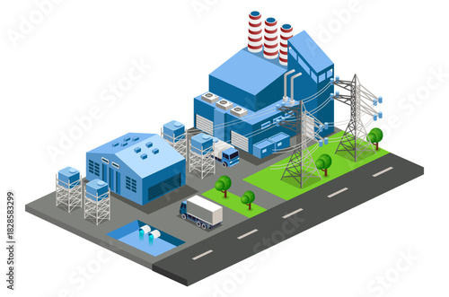 Isometric view of Warehouse and factory