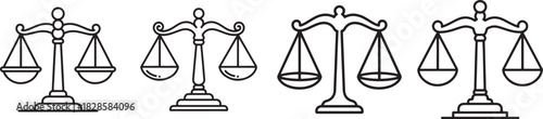 Se of Scale of Justice Line Art Illustration, Coloring Book Page Line Art Drawing