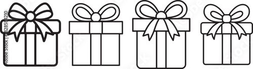 Set of Gift Box with Bow Line Art Illustration, Coloring Book Page Line Art Drawing