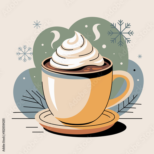 Steaming cup of cocoa flat vector illustration