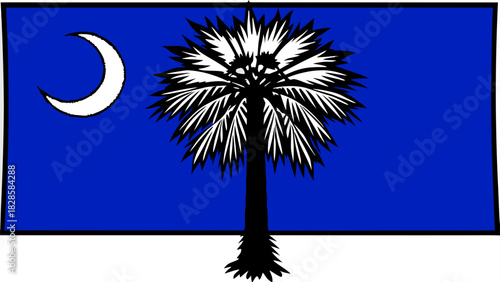 Very beautiful vector illustration of the official flag of South Carolina, featuring a crisp, clean design with the iconic white palmetto tree and crescent on a solid indigo background, isolated on 