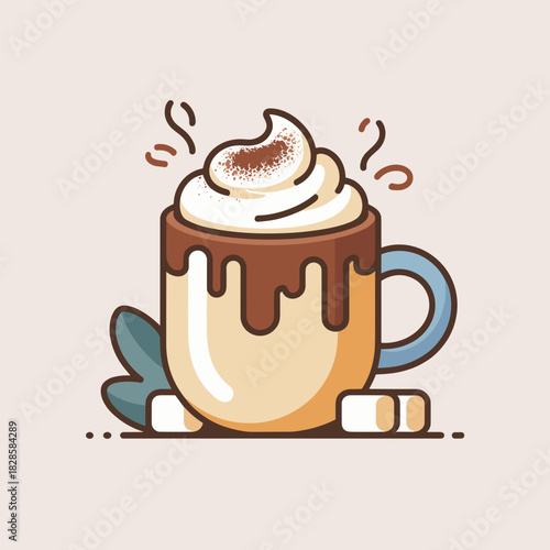 Vector illustration of hot cocoa mug with cream