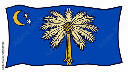 Very beautiful vector illustration of the official flag of South Carolina, featuring a crisp, clean design with the iconic white palmetto tree and crescent on a solid indigo background, isolated on 