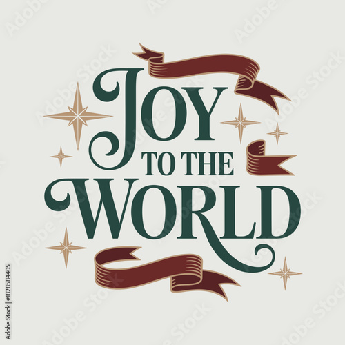 elegant "joy to the world" typography star ribbon vector – Great for sophisticated holiday e-cards, festive banners, or refined print materials.
