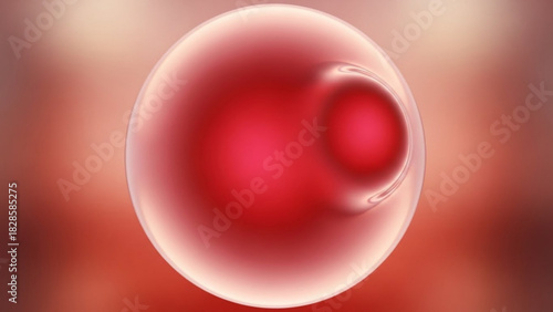 Abstract red sphere with smaller sphere inside on a gradient background creating a smooth visual effect