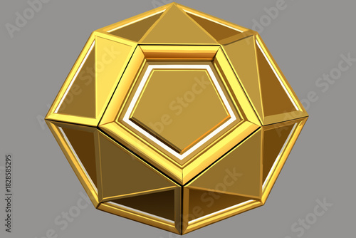 Golden icosahedron geometric shape isolated on transparent background