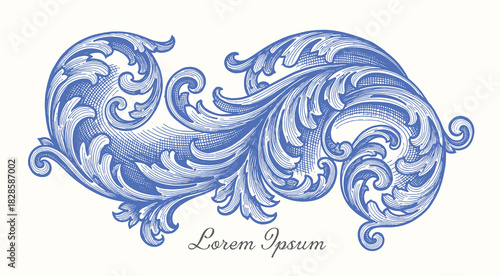 Elegant baroque wedding invitation monogram frame. Antique decorative victorian wedding frame illustration.