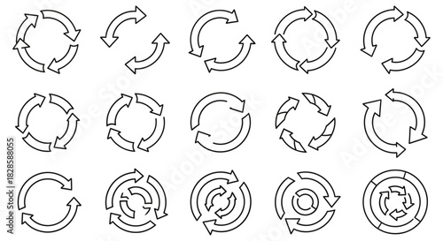 Collection of circular arrow icons representing process flow and cycle diagrams for business presentations and infographic design elements