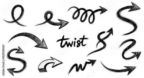 Hand drawn arrows and design elements in black and white for creative projects and graphic design with a modern and artistic feel