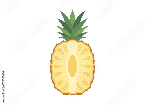 Half‑cut pineapple depicted as a vintage retro illustration: a tropical exotic fruit rendered in hand‑drawn sketch, woodcut engraving, and etching, presented as a detailed vector illustration on a